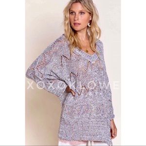 POL Grey Rainbow Confetti V Neck Lightweight Sweater Oversized